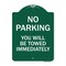 Signmission No Parking You Will Towed Immediately, Green & White Aluminum Sign, 18" x 24", GW-1824-23634 A-DES-GW-1824-23634 - alternate 1